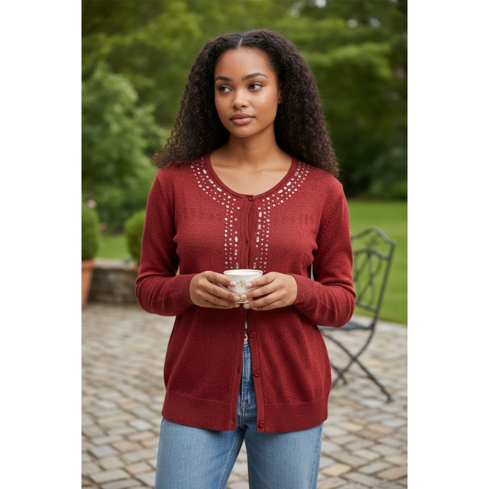 Alfred Dunner Red Button-Up Cardigan